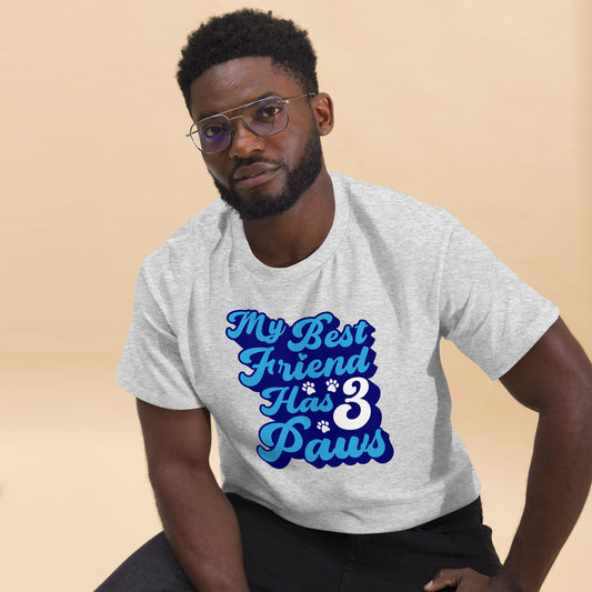 My best friend has 3 Paws men’s t-shirts by Dog Artistry ash color