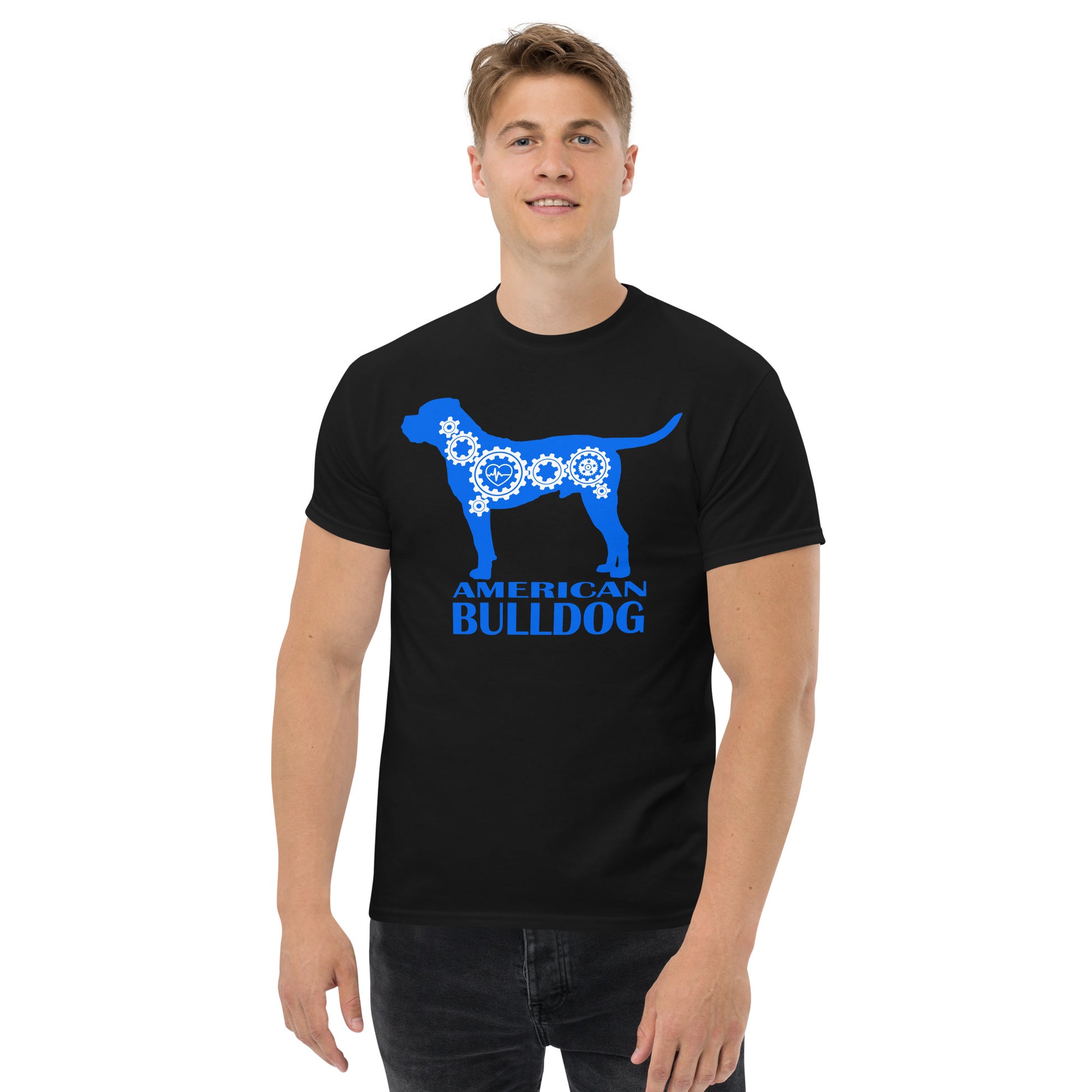 American Bulldog Bionic men’s black t-shirt by Dog Artistry.