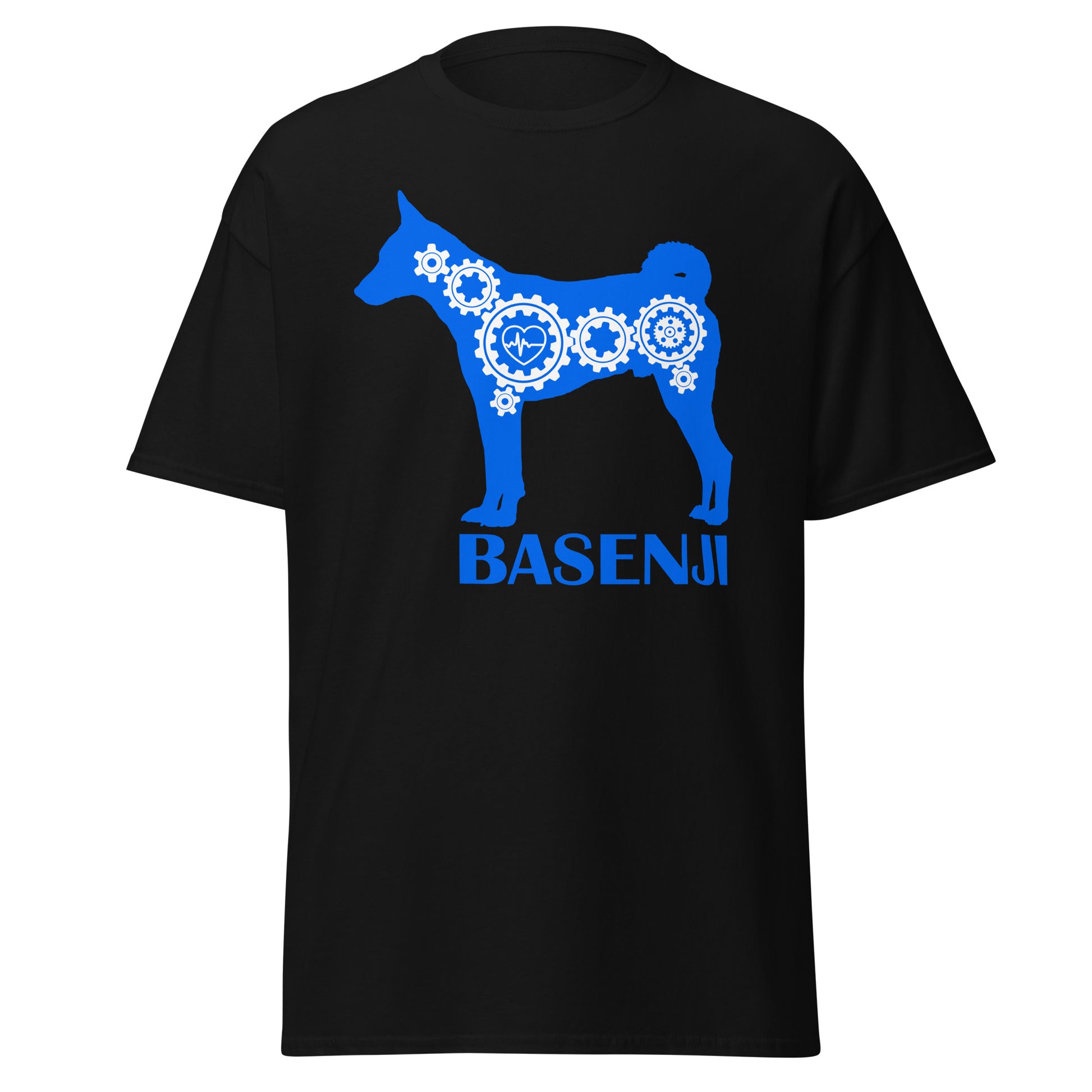 Basenji Bionic men’s black t-shirt by Dog Artistry.
