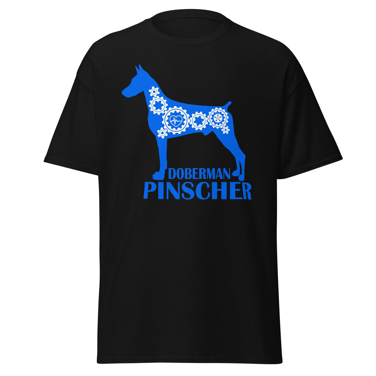 Doberman Pinscher Bionic men’s black t-shirt by Dog Artistry.