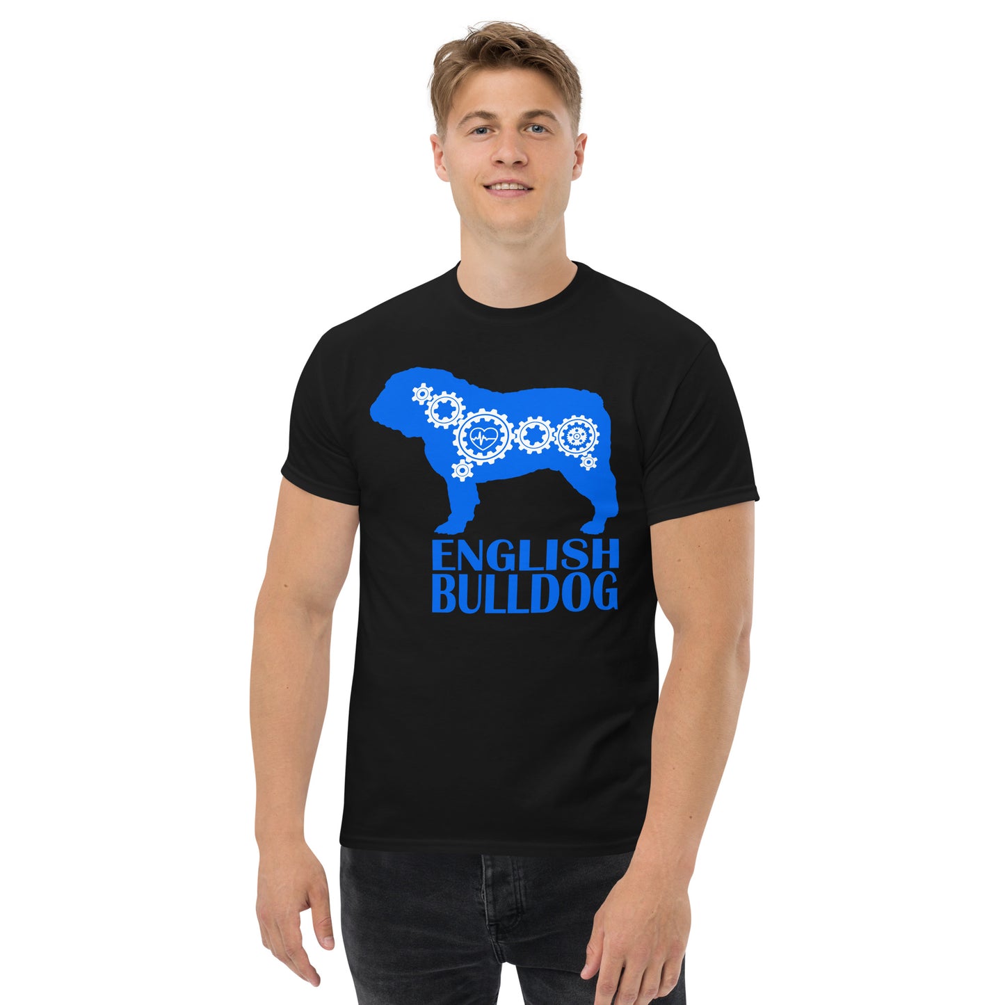 English Bulldog Bionic men’s black t-shirt by Dog Artistry.