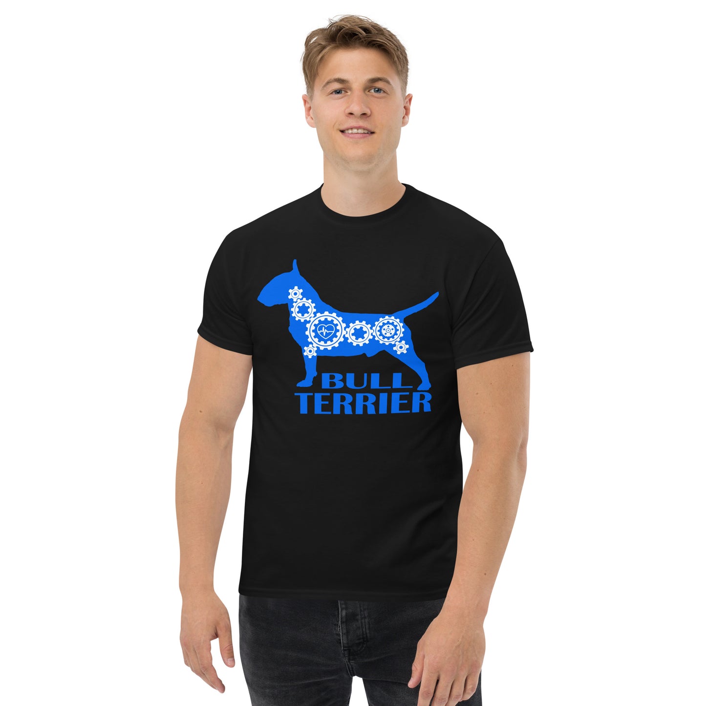 English Bull Terrier Bionic men’s black t-shirt by Dog Artistry.