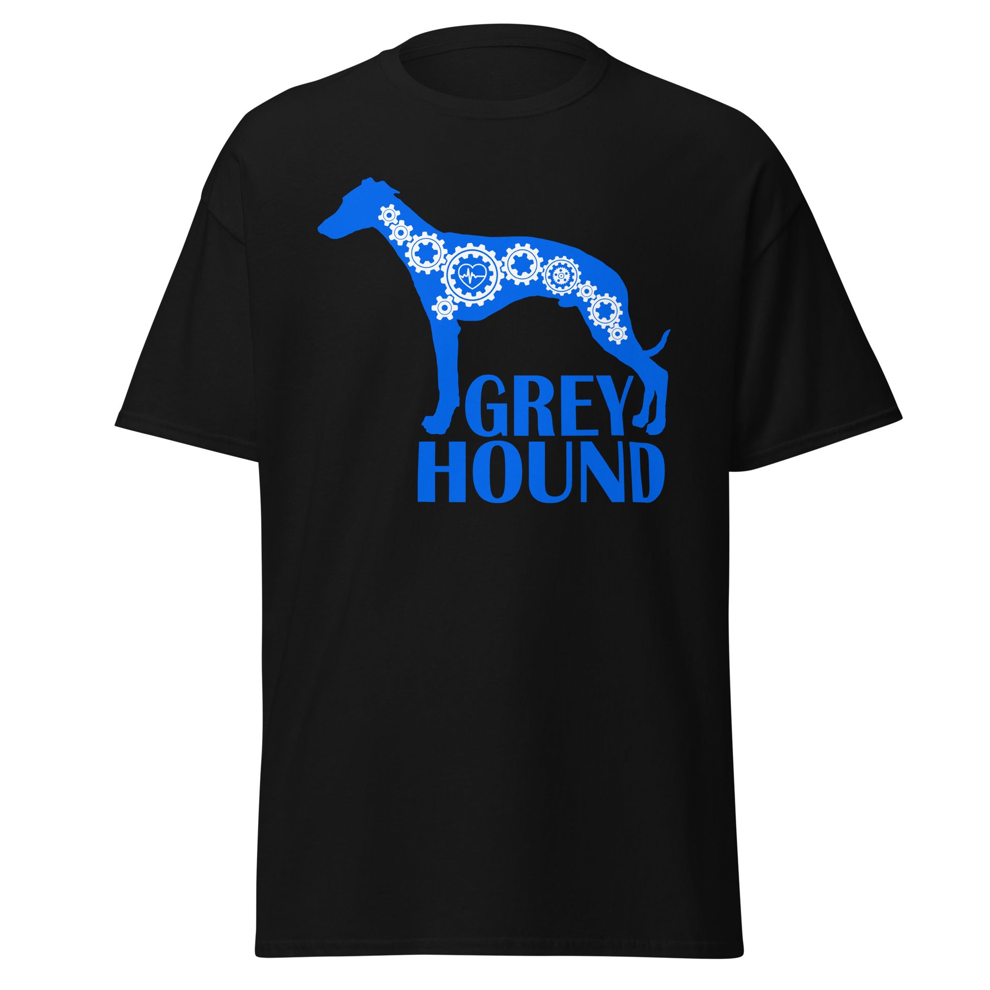 Greyhound Bionic men’s black t-shirt by Dog Artistry.