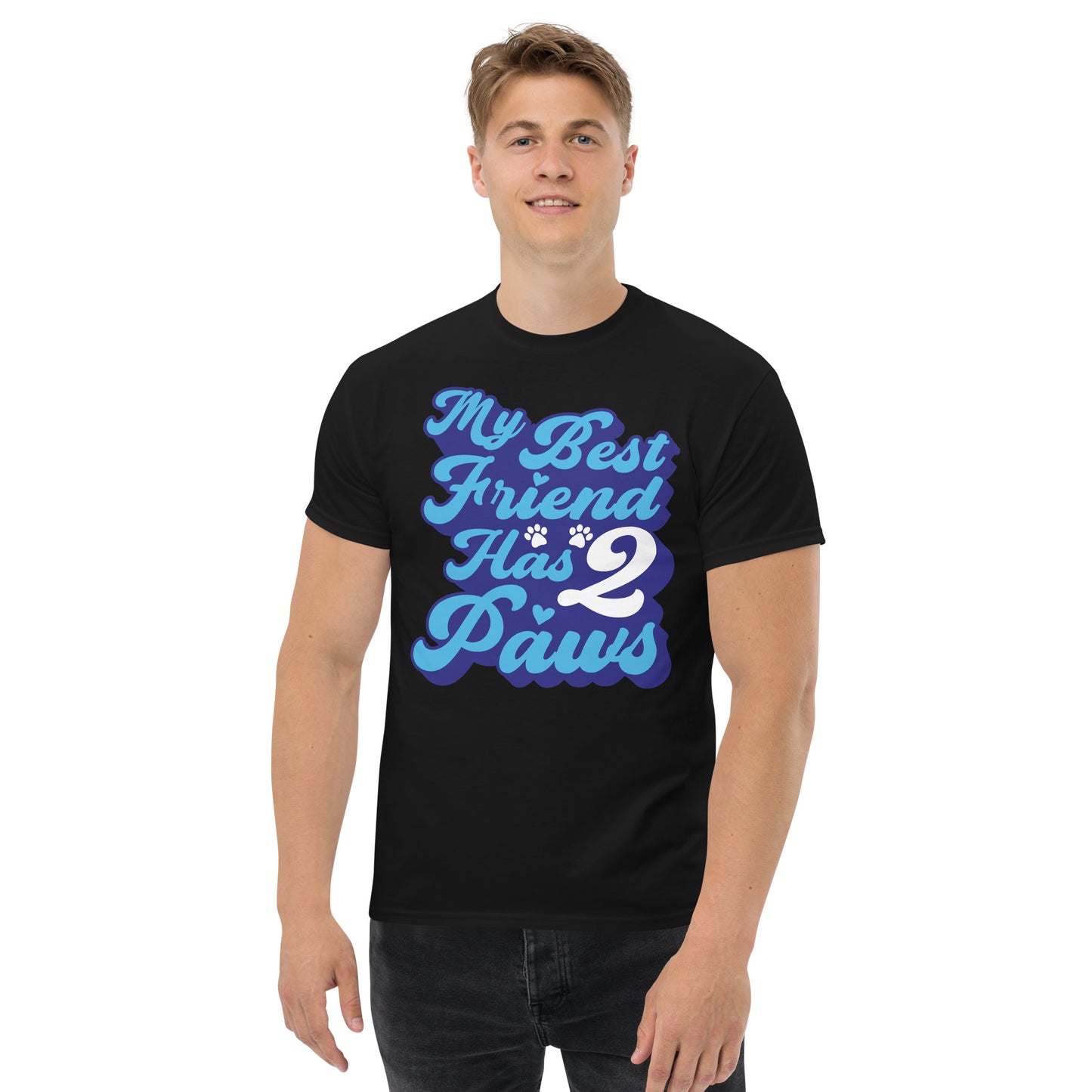 My best friend has 2 Paws men’s t-shirts by Dog Artistry black