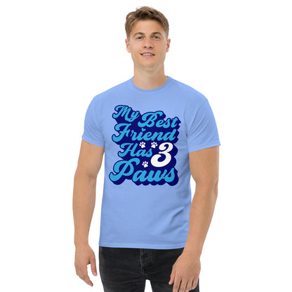 My best friend has 3 Paws men’s t-shirts by Dog Artistry carolina blue color