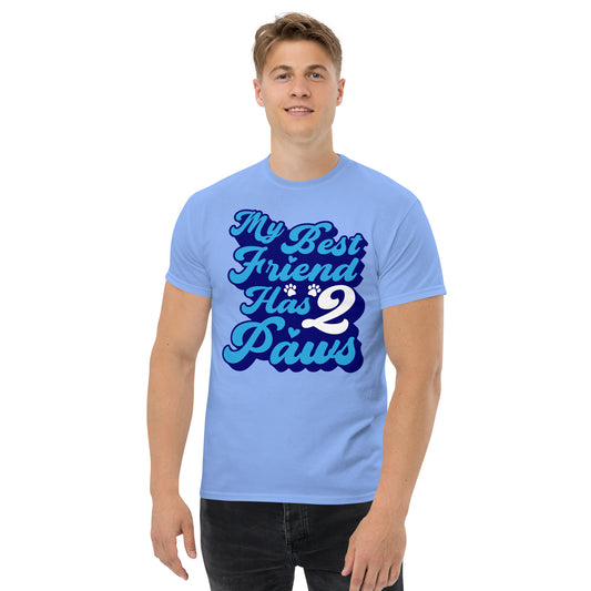 My best friend has 2 Paws men’s t-shirts by Dog Artistry carolina blue