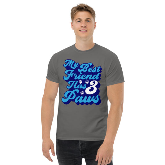 My best friend has 3 Paws men’s t-shirts by Dog Artistry charcoal color