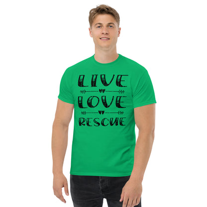 Live love rescue men’s t-shirts by Dog Artistry irish green color