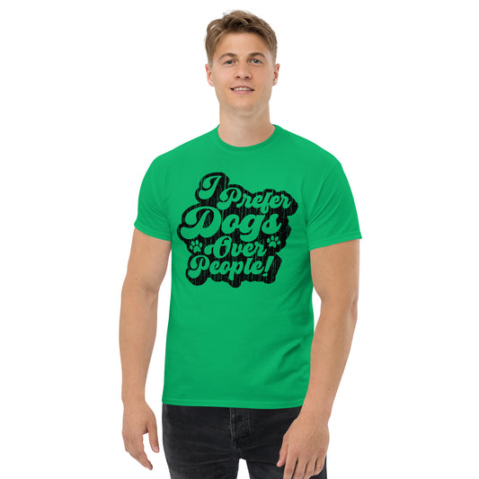 I prefer dogs over people men’s t-shirts by Dog Artistry irish green color