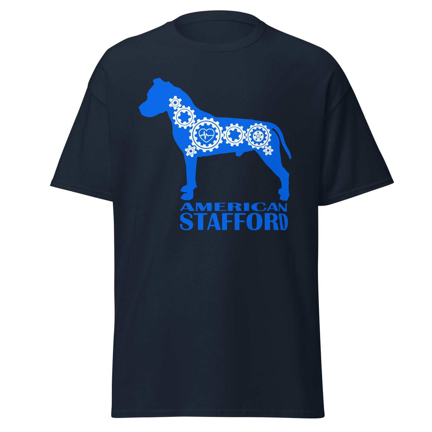 American Stafford Bionic men’s navy t-shirt by Dog Artistry.