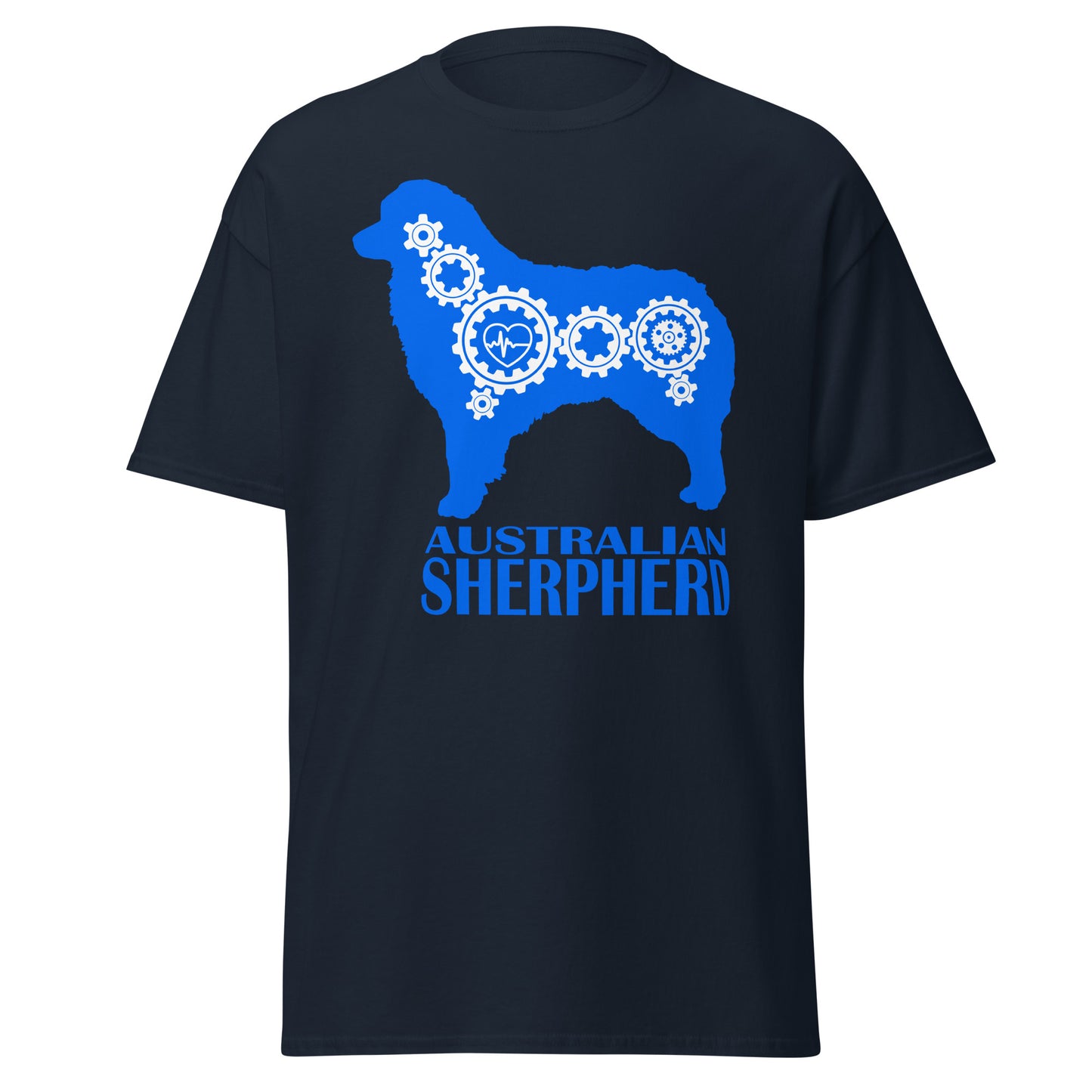 Australian Shepherd Bionic men’s navy t-shirt by Dog Artistry.