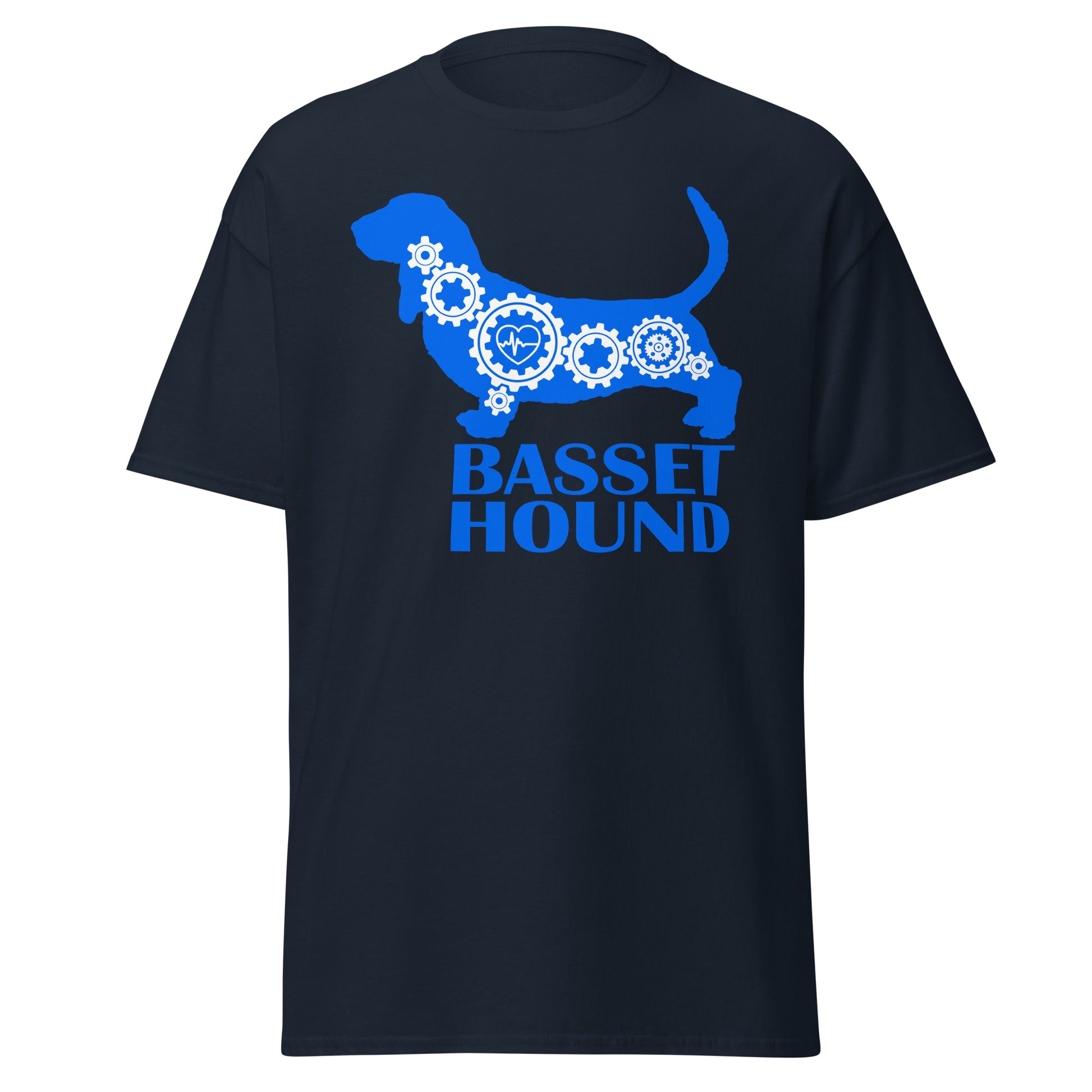 Basset Hound Bionic men’s navy t-shirt by Dog Artistry.
