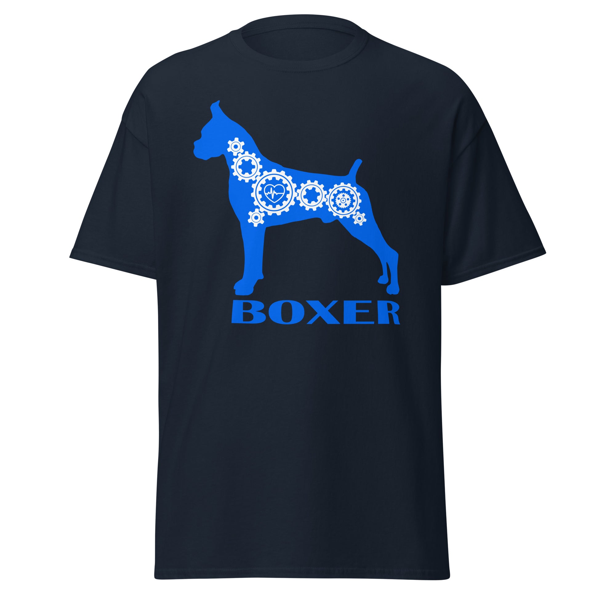 Boxer Bionic men’s navy t-shirt by Dog Artistry.