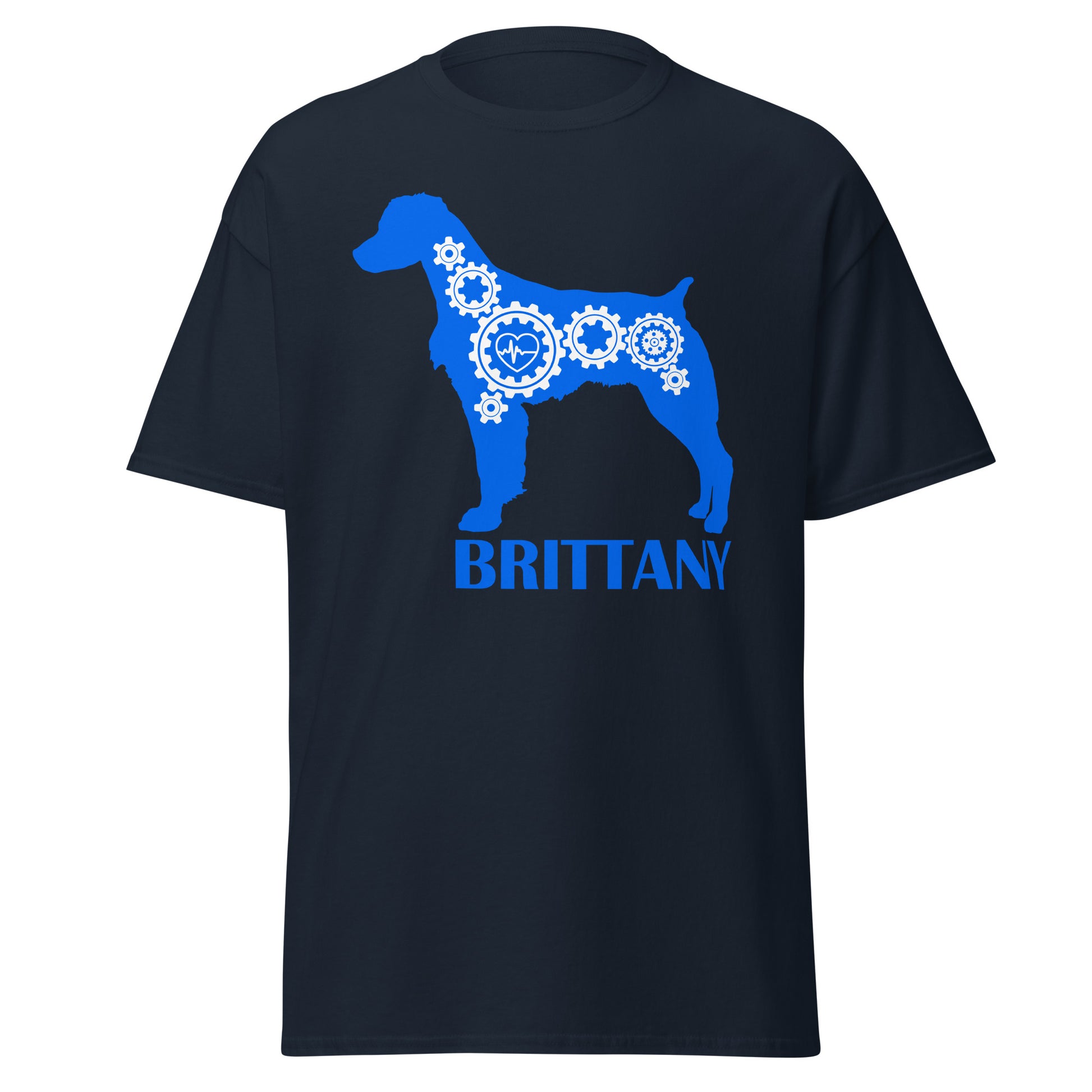 Brittany Bionic men’s navy t-shirt by Dog Artistry.