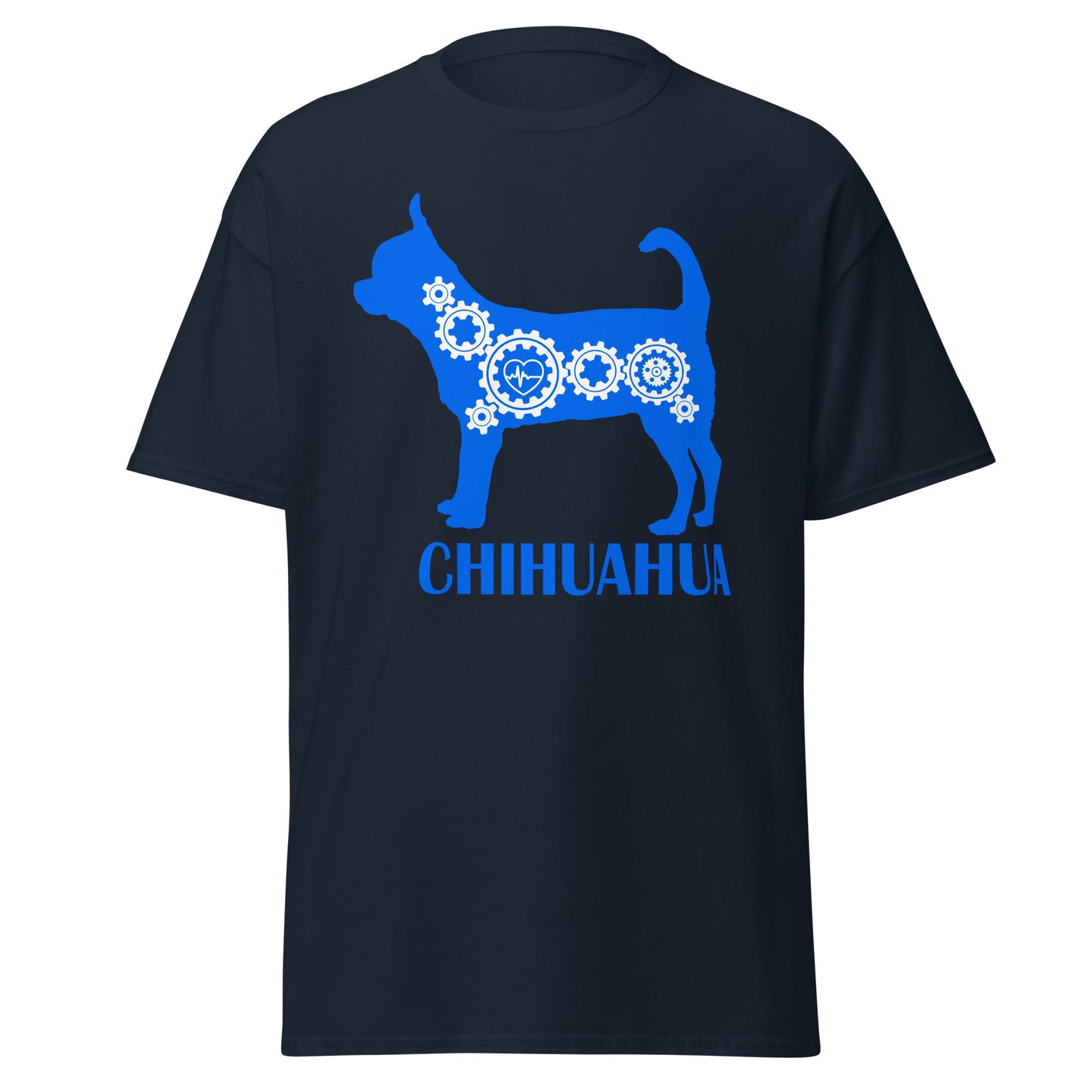 Chihuahua Bionic men’s navy t-shirt by Dog Artistry.