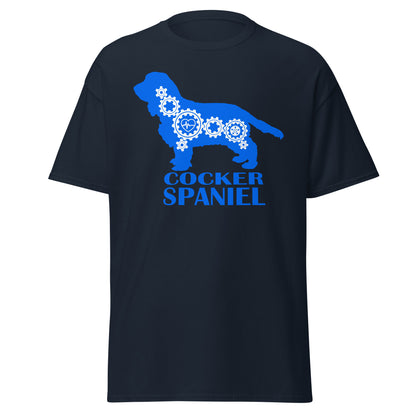 Cocker Spaniel Bionic men’s navy t-shirt by Dog Artistry.