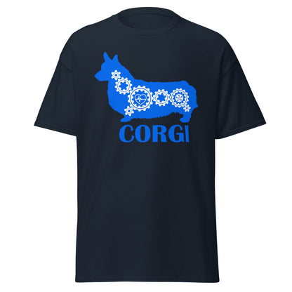 Corgi Bionic men’s navy t-shirt by Dog Artistry.
