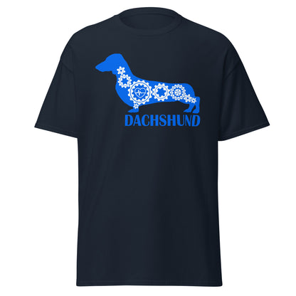 Dachshund Bionic men’s navy t-shirt by Dog Artistry.