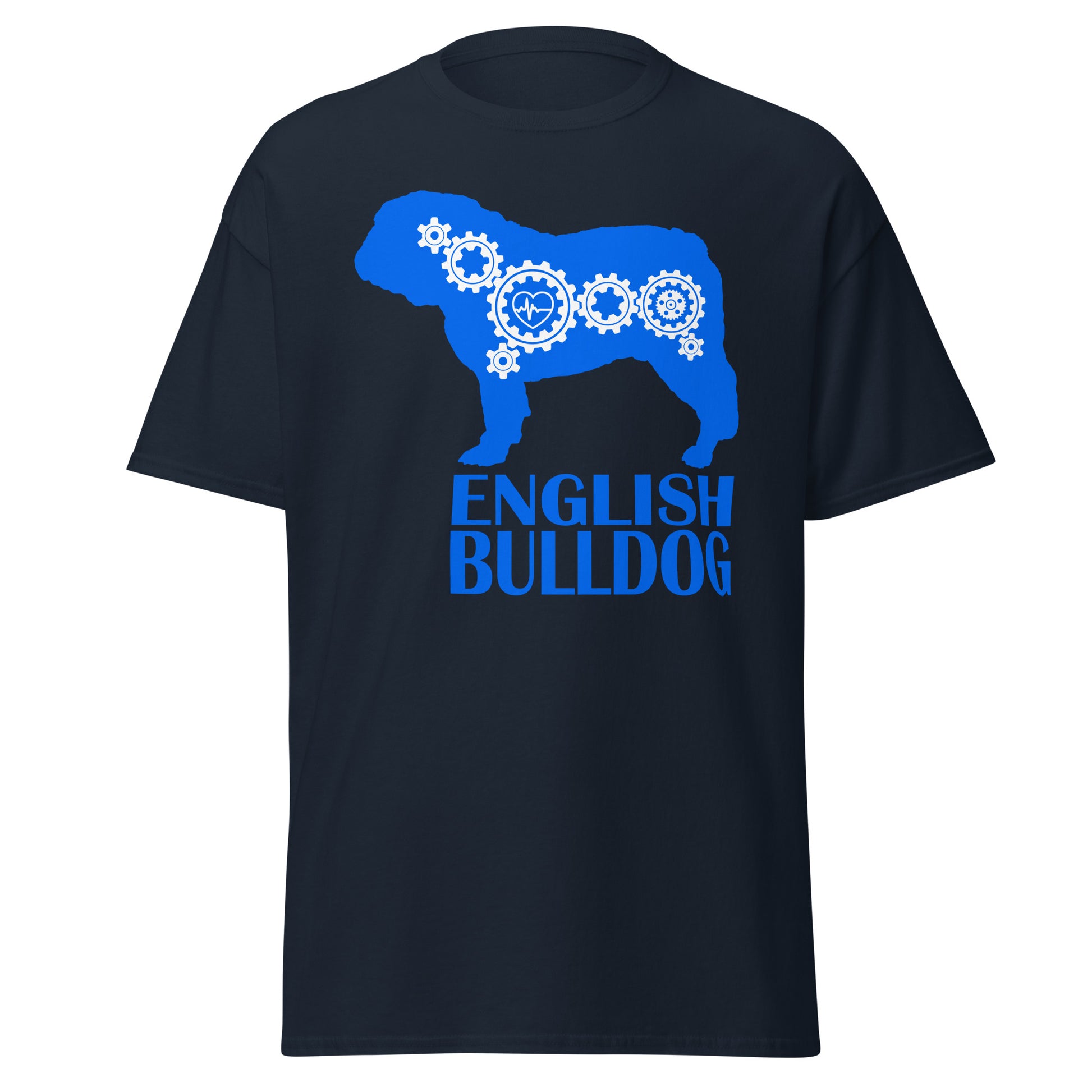 English Bulldog Bionic men’s navy t-shirt by Dog Artistry.