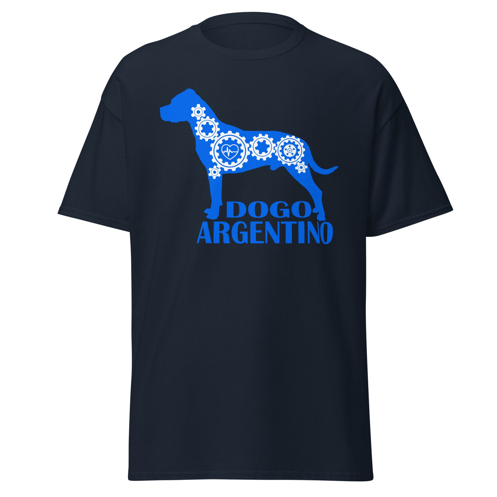 Dogo Argentino Bionic men’s navy t-shirt by Dog Artistry.