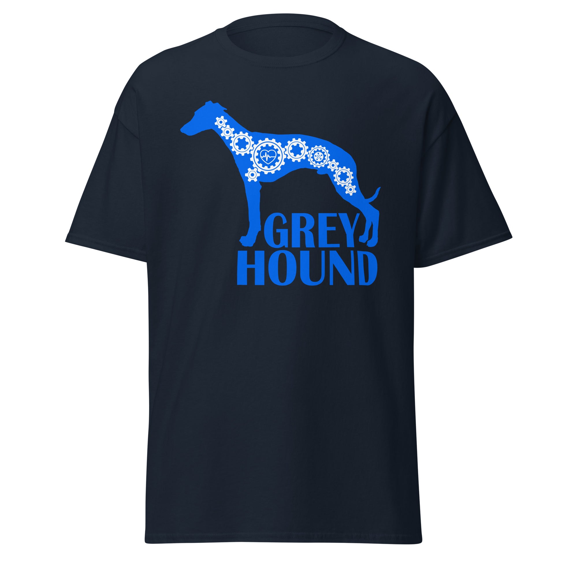 Greyhound Bionic men’s navy t-shirt by Dog Artistry.