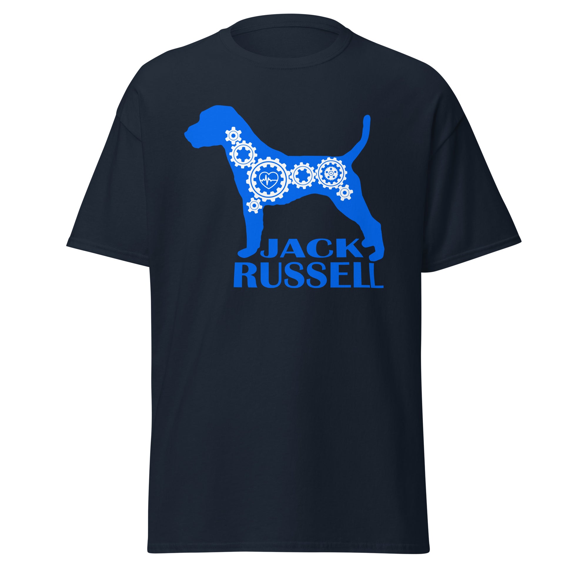 Jack Russell Bionic men’s navy t-shirt by Dog Artistry.