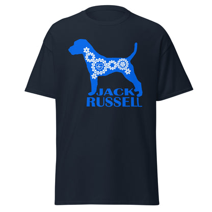 Jack Russell Bionic men’s navy t-shirt by Dog Artistry.