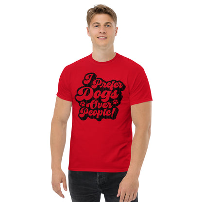 I prefer dogs over people men’s t-shirts by Dog Artistry red color