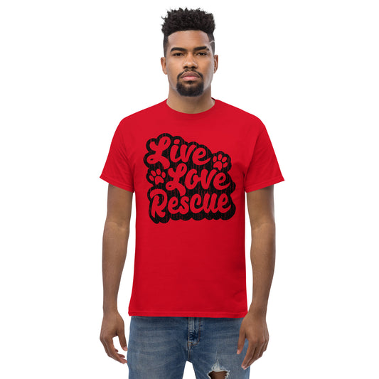 Live love rescue retro men’s t-shirts by Dog Artistry red color