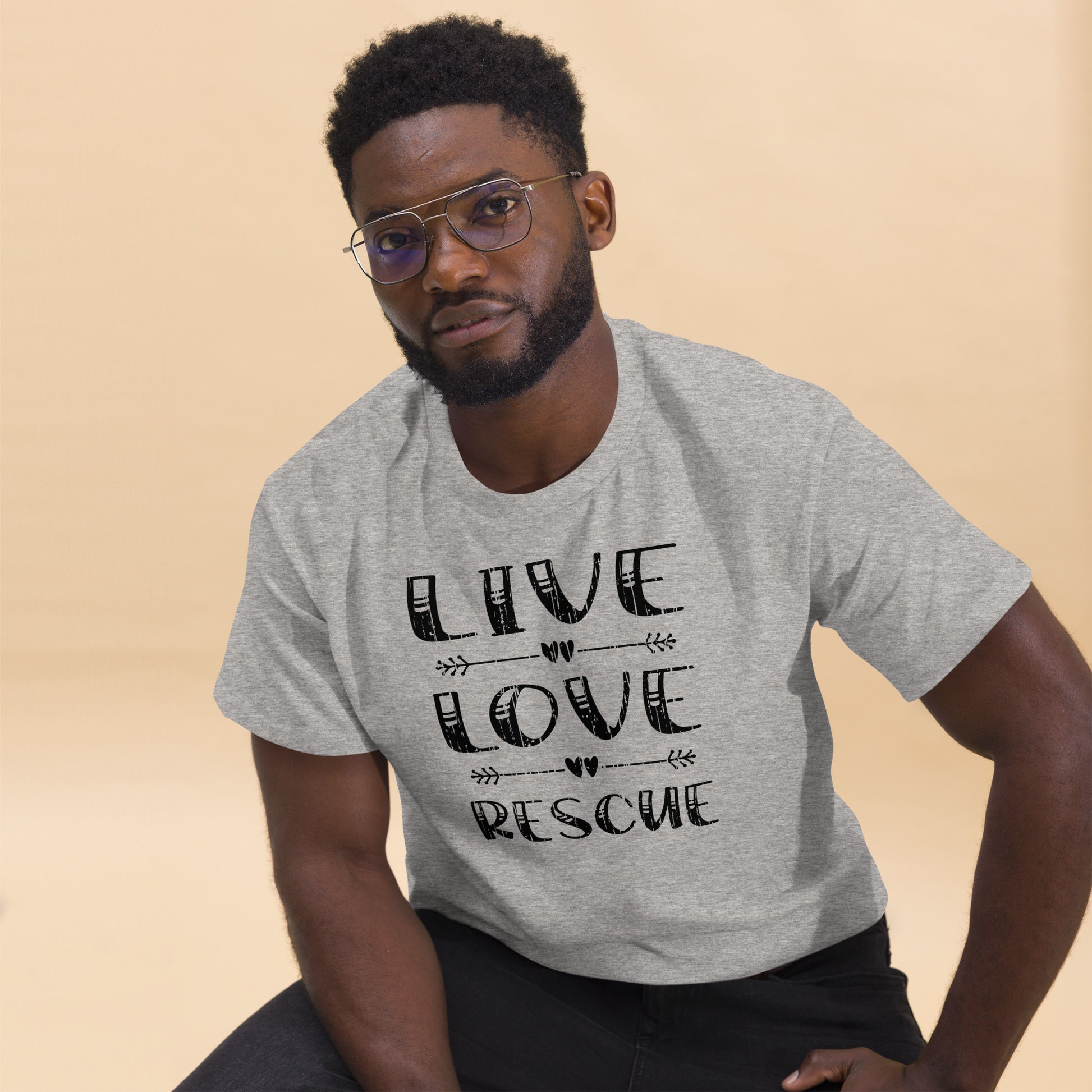 Live love rescue men’s t-shirts by Dog Artistry sport grey color
