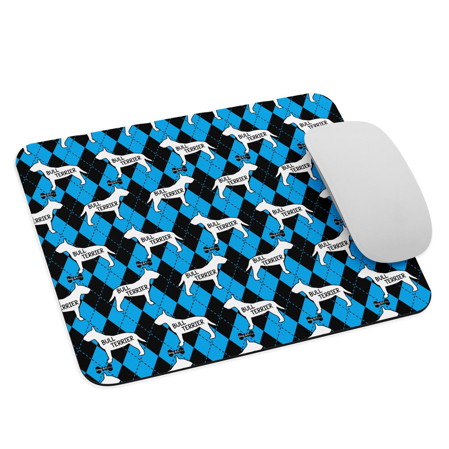 Argyle Bull Terrier Blue Mouse pad
