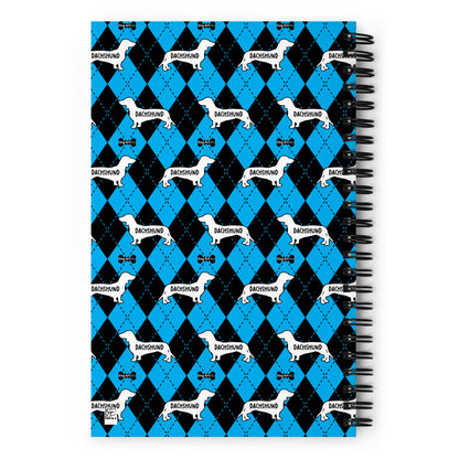 Dachshund Argyle Blue and Black Spiral Notebooks