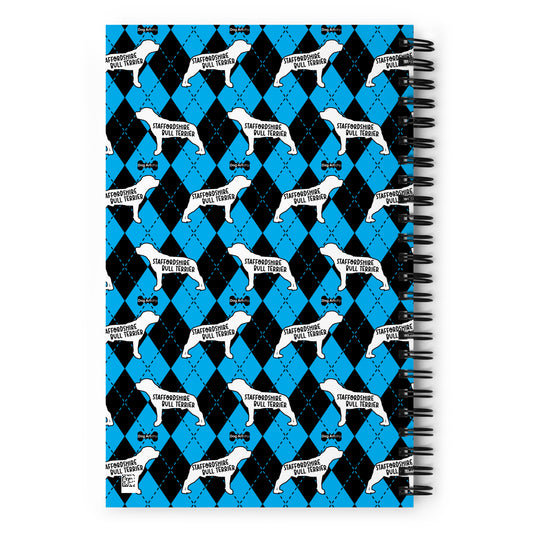 Staffordshire Bull Terrier Argyle Blue and Black Spiral Notebooks