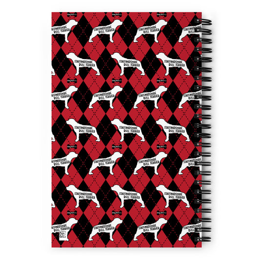 Staffordshire Bull Terrier Argyle Red and Black Spiral Notebooks