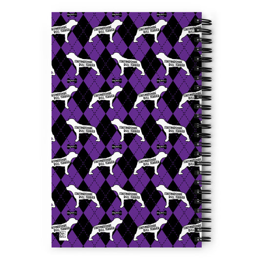 Staffordshire Bull Terrier Argyle Purple and Black Spiral Notebooks