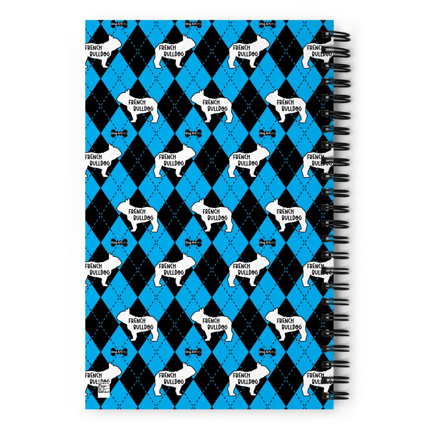 French Bulldog Argyle Blue and Black Spiral Notebooks