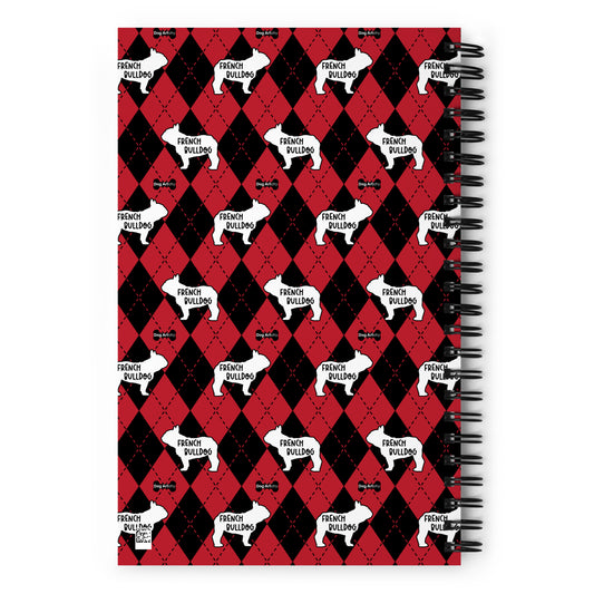 French Bulldog Argyle Red and Black Spiral Notebooks