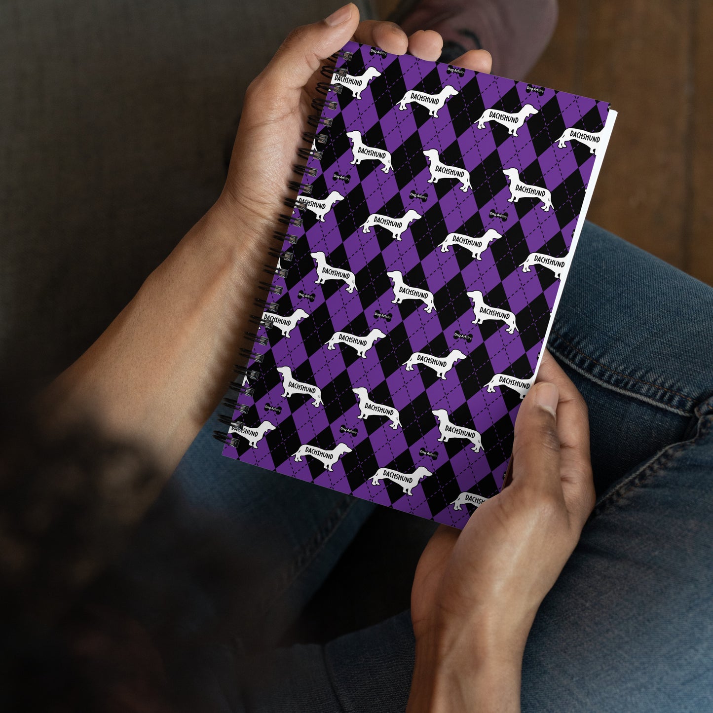 Dachshund Argyle Purple and Black Spiral Notebooks