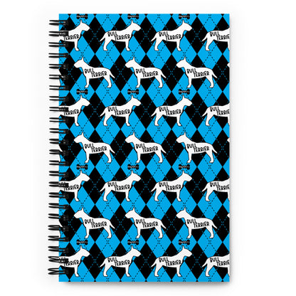 Bull Terrier Argyle Blue and Black Spiral Notebooks