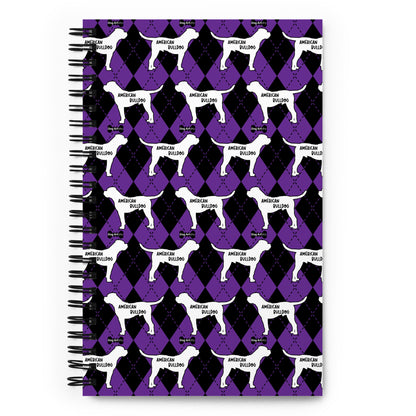 American Bulldog Argyle Purple and Black Spiral Notebooks