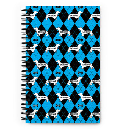 Dachshund Argyle Blue and Black Spiral Notebooks
