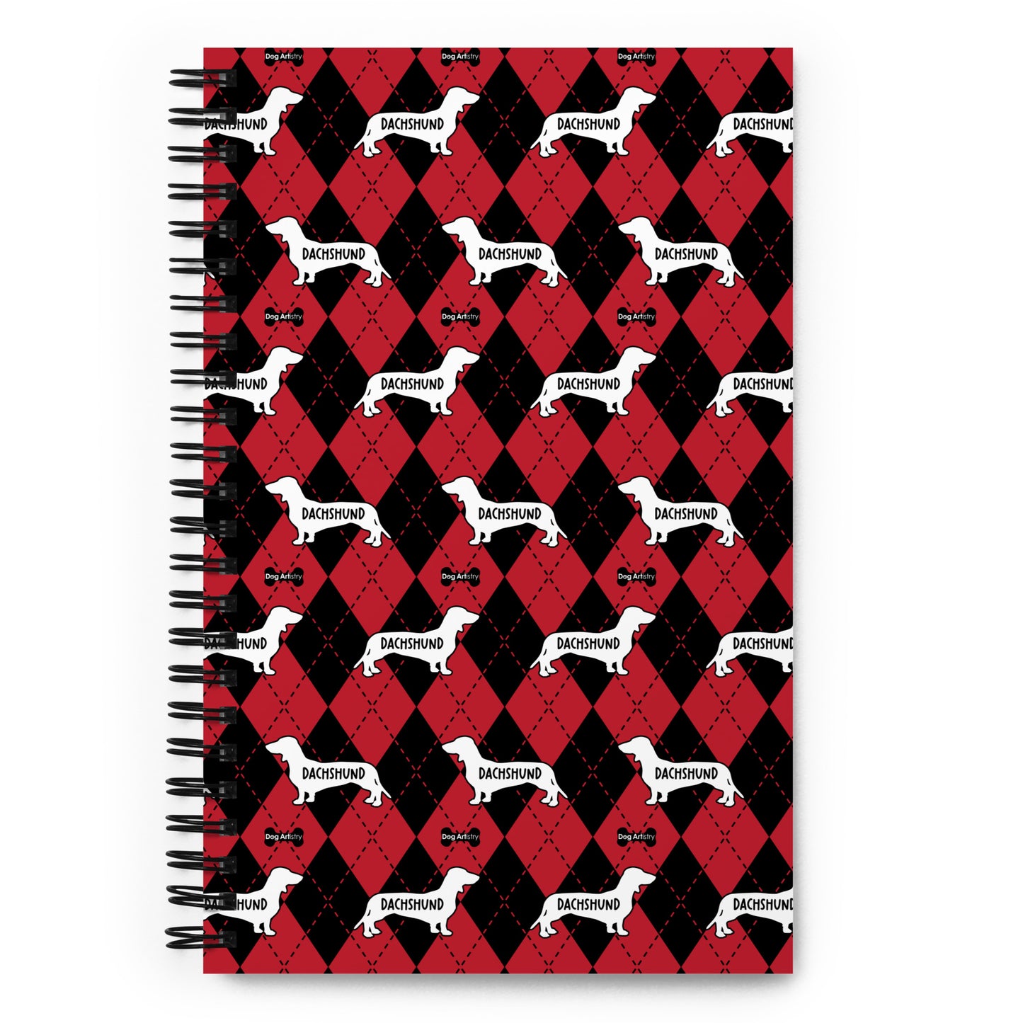 Dachshund Argyle Red and Black Spiral Notebooks