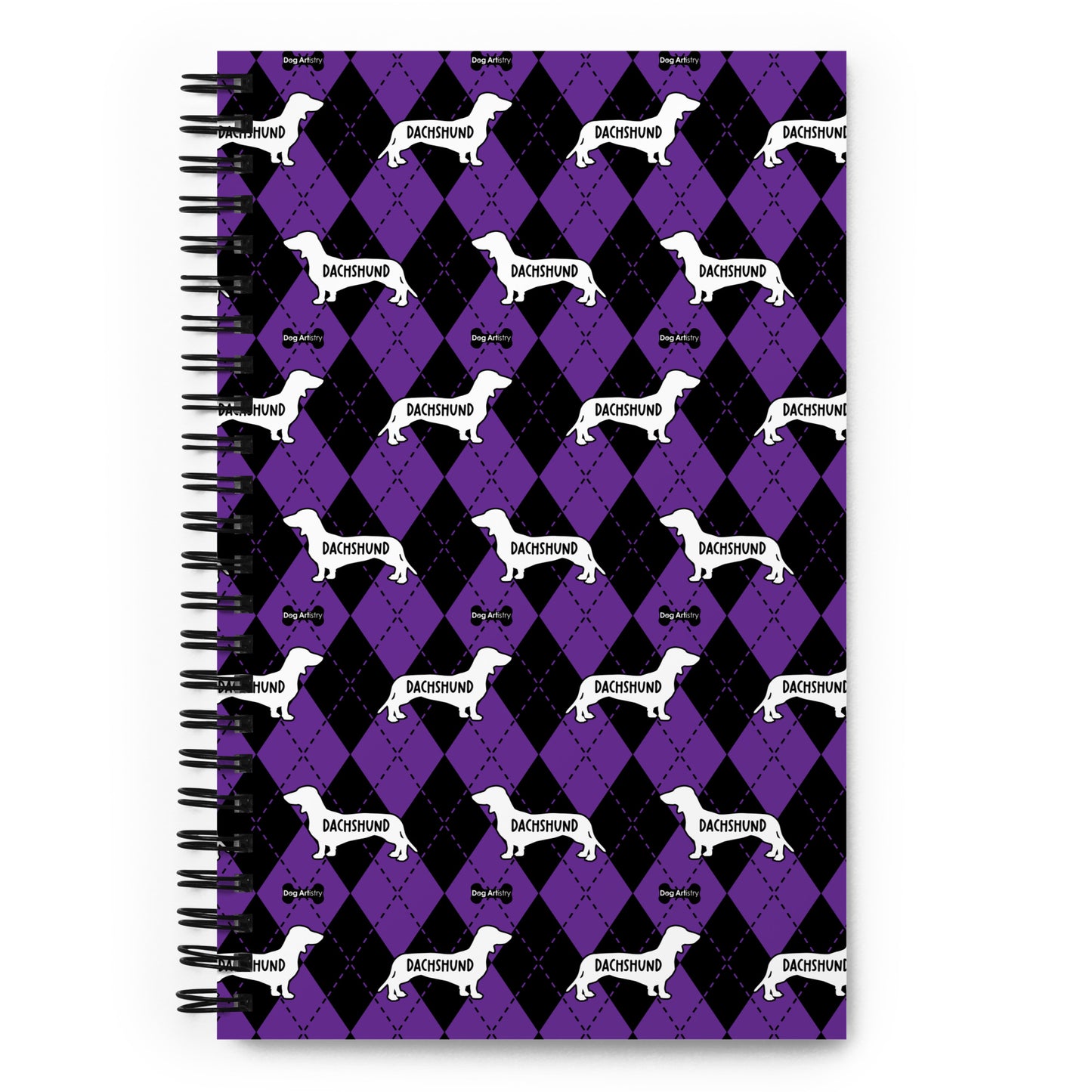 Dachshund Argyle Purple and Black Spiral Notebooks