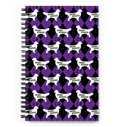 Golden Retriever Argyle Purple and Black Spiral Notebooks