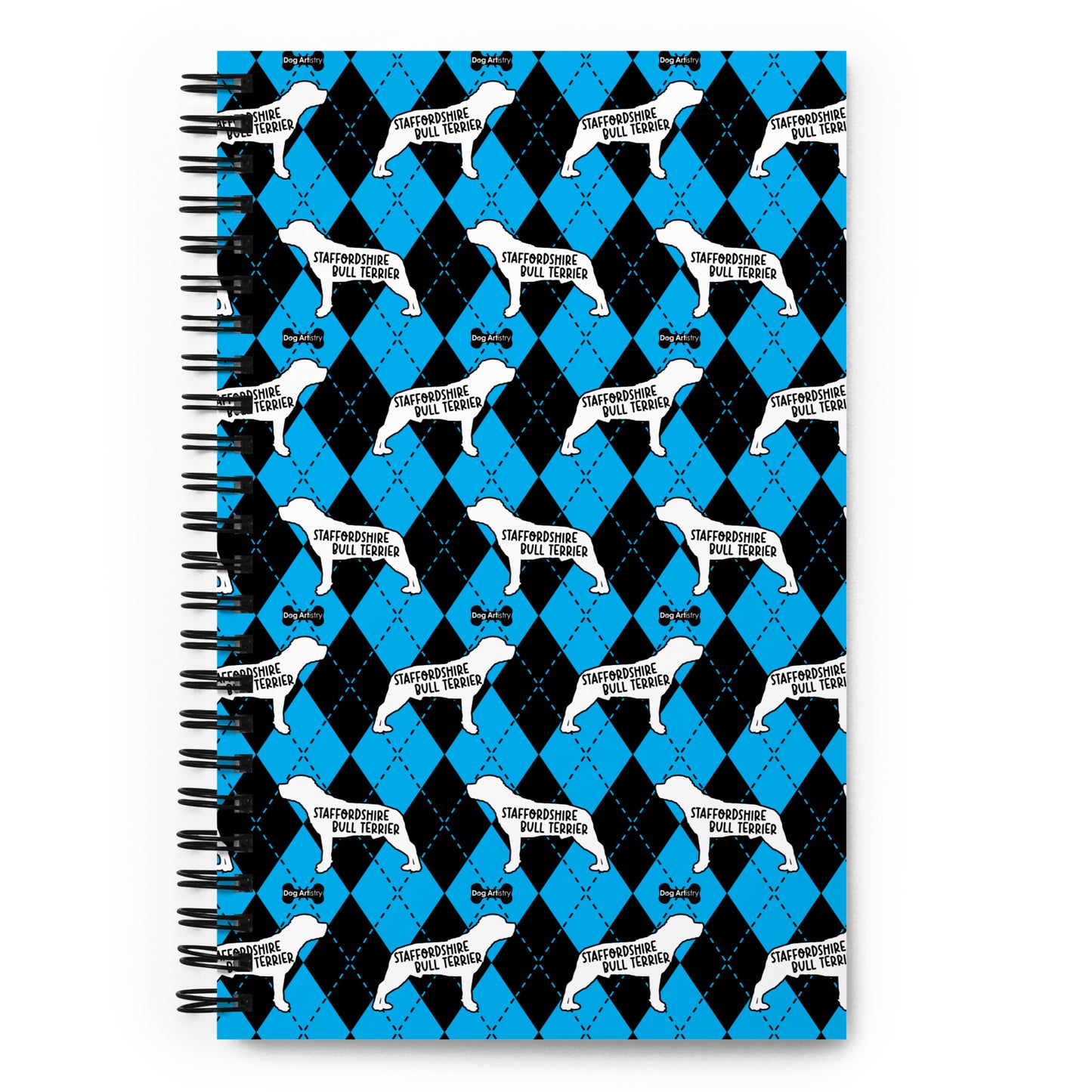 Staffordshire Bull Terrier Argyle Blue and Black Spiral Notebooks