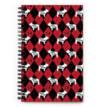 French Bulldog Argyle Red and Black Spiral Notebooks