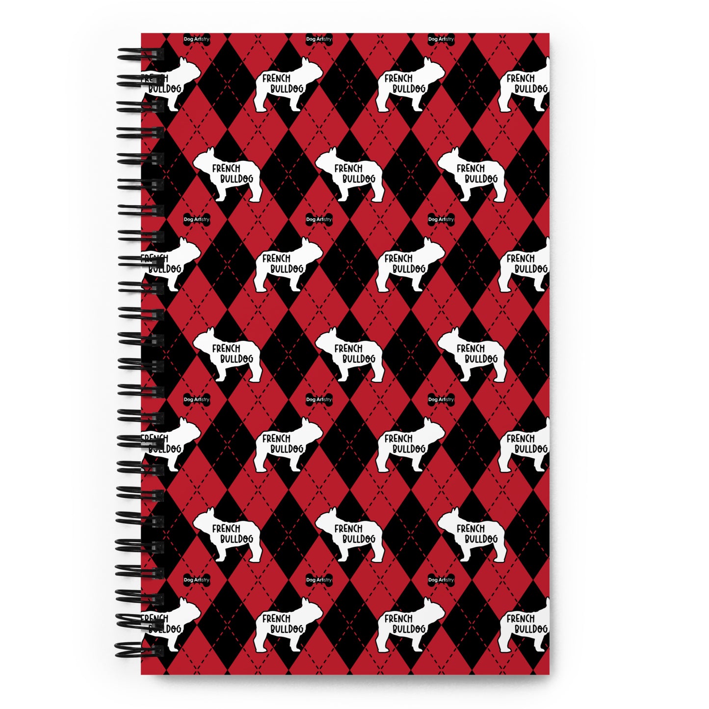 French Bulldog Argyle Red and Black Spiral Notebooks
