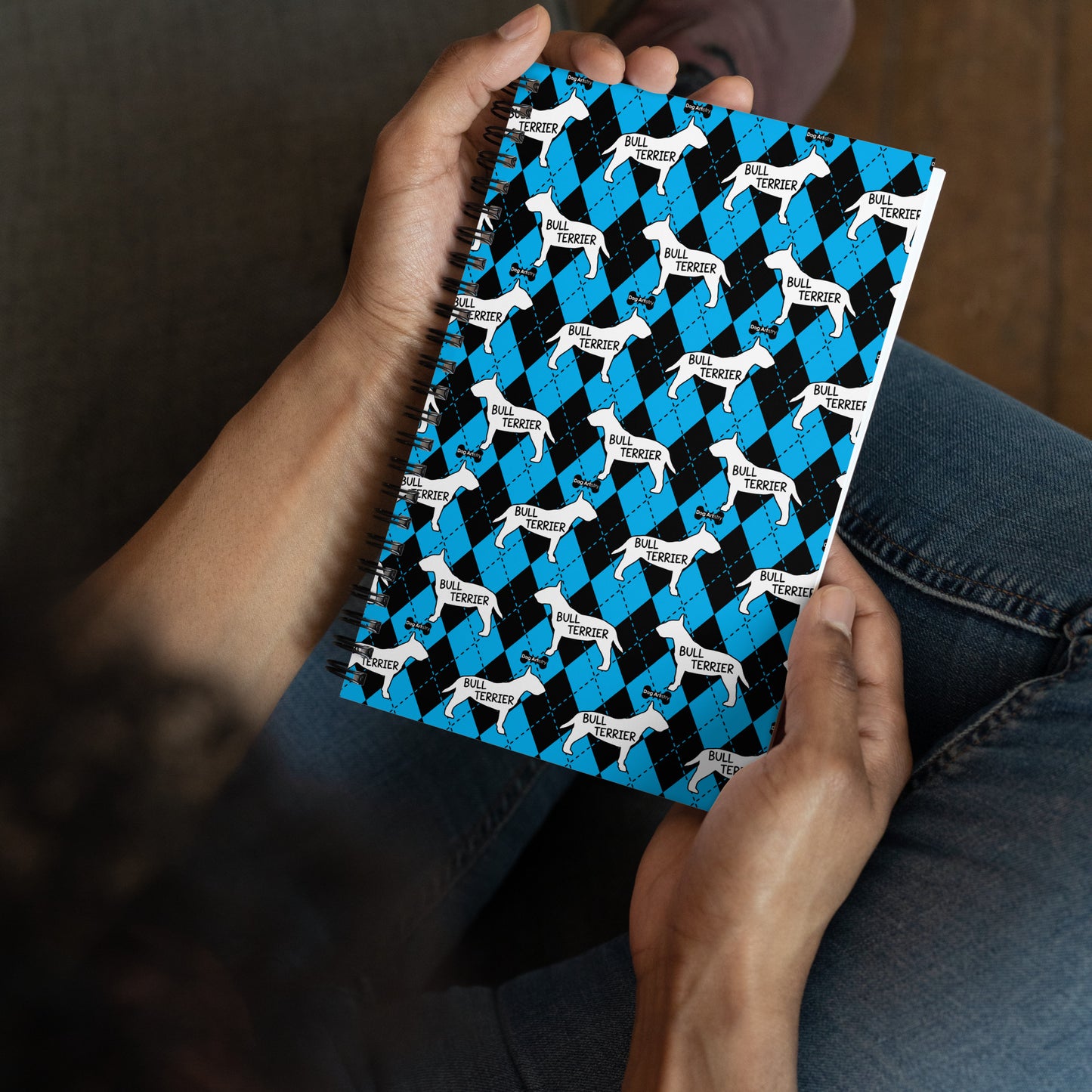 Bull Terrier Argyle Blue and Black Spiral Notebooks
