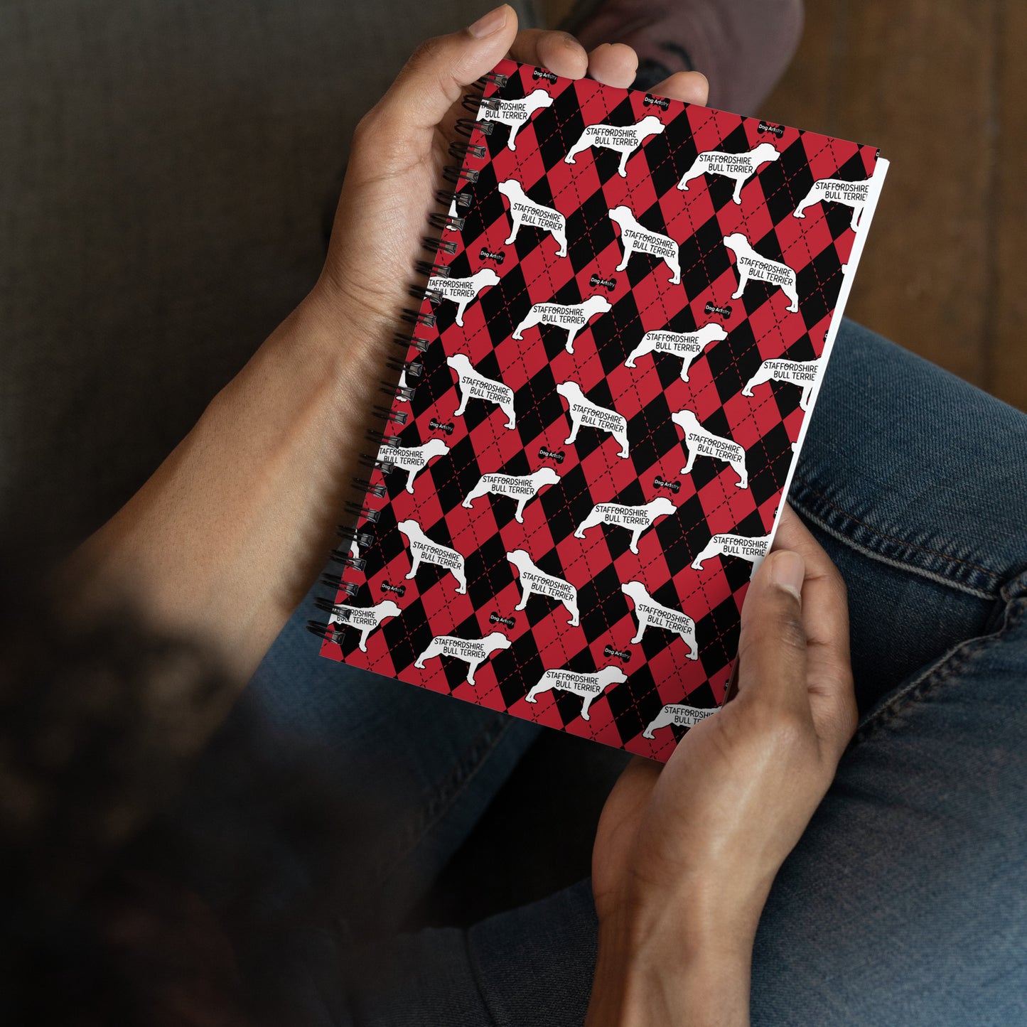 Staffordshire Bull Terrier Argyle Red and Black Spiral Notebooks