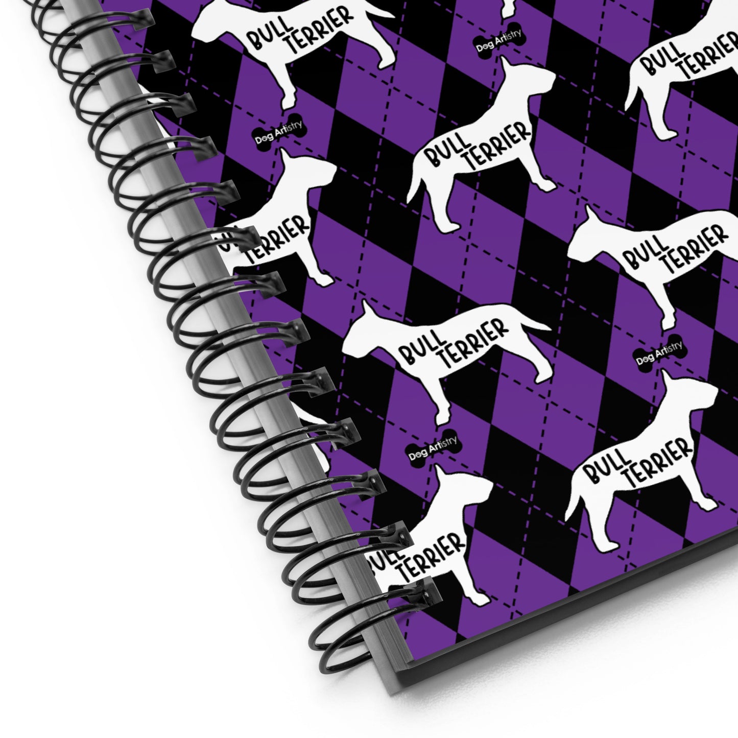 Bull Terrier Argyle Purple and Black Spiral Notebooks